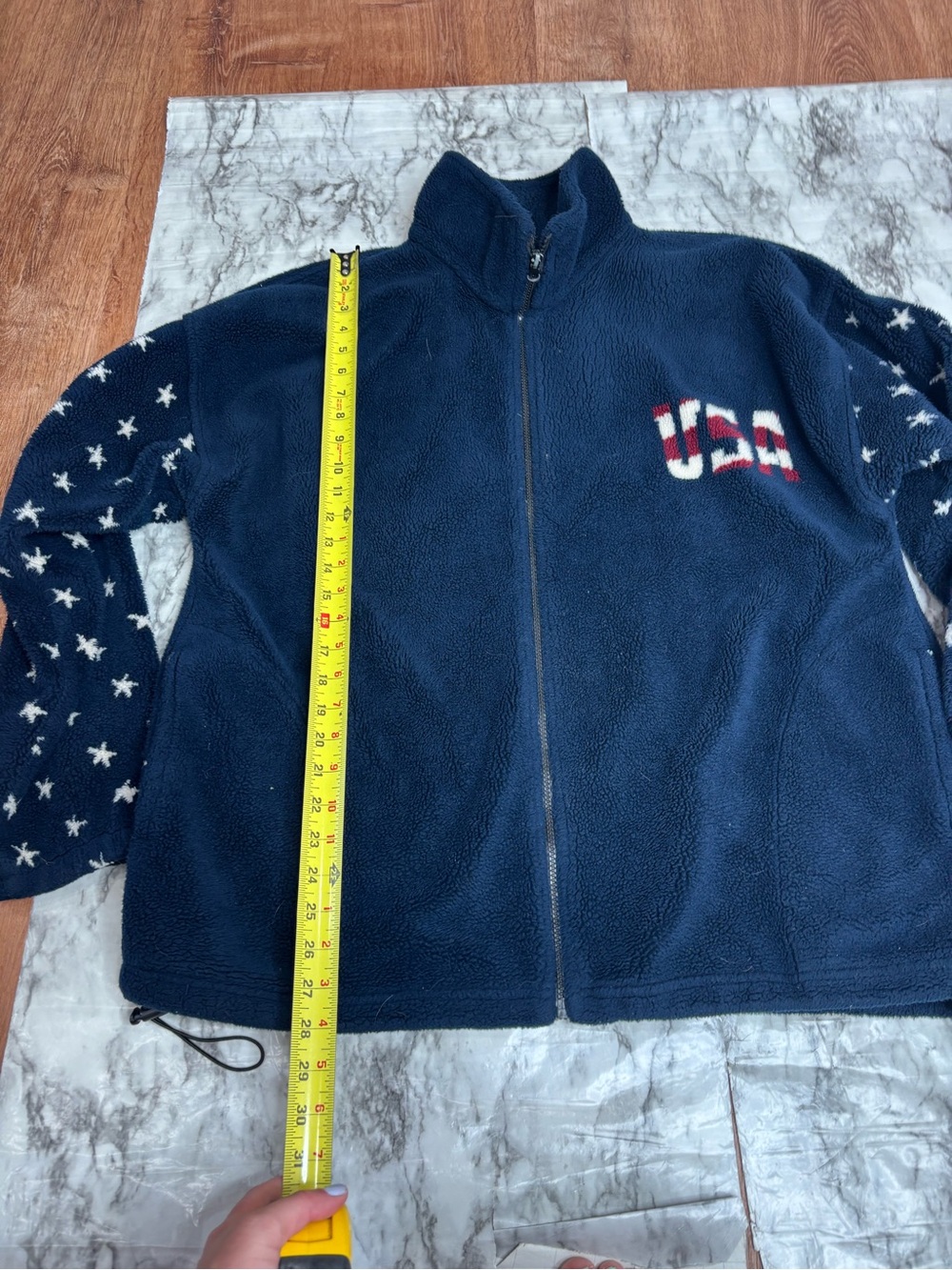 Bear Ridge Men's XL Navy Fleece Pullover jacket American Flag stars graphic - Picture 4 of 6